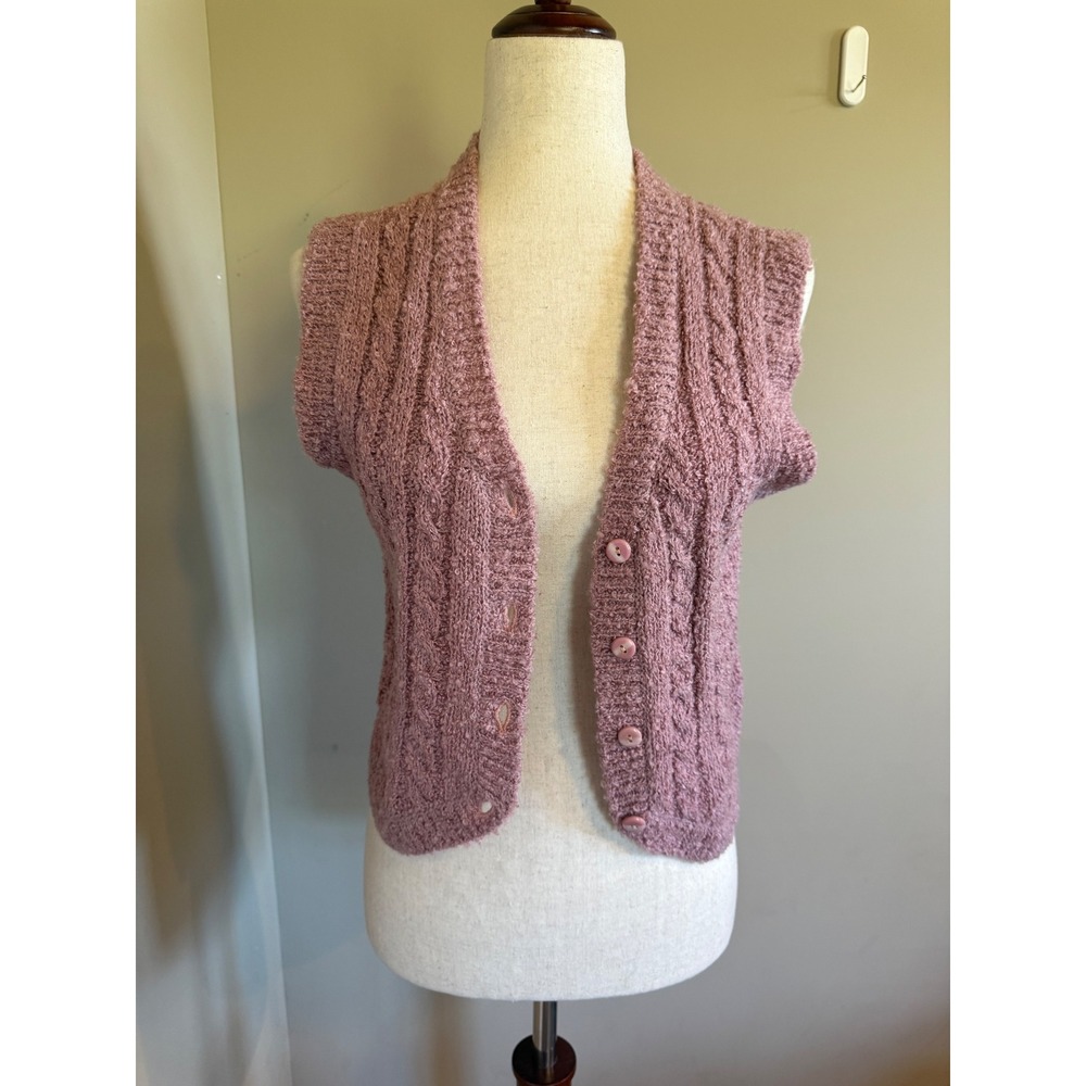 Vintage Casual Corner‎ Knit Vest Sleeveless Cable Knit Pink Sweater Vest M